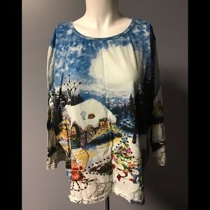 Collections ETC XL Christmas Winter scene Blouse
